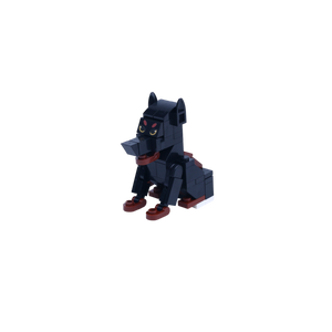 Black Doberman dog brick figure, right-side view