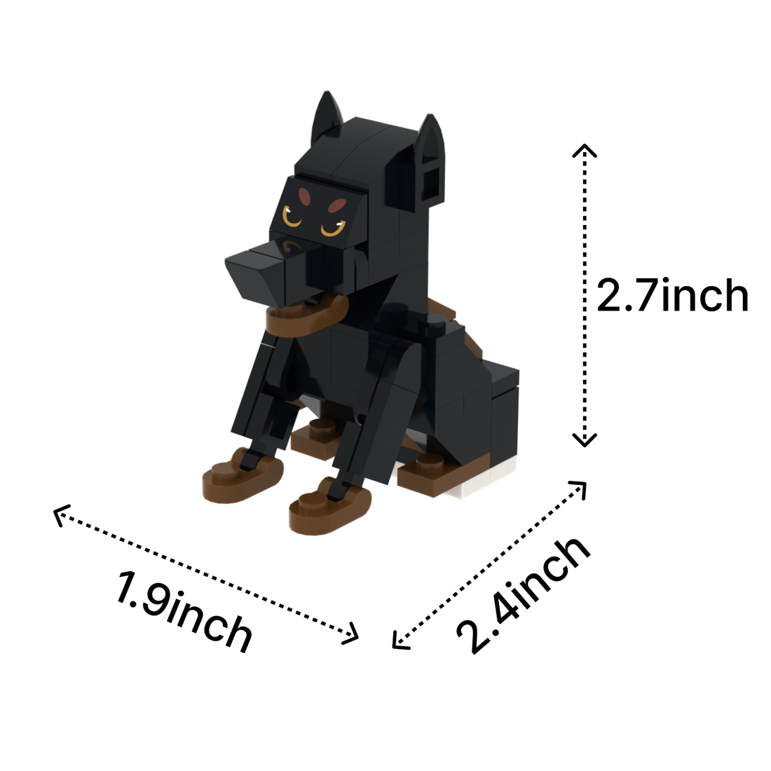 Black Doberman dog brick figure, size guide