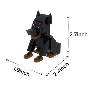 Black Doberman dog brick figure, size guide