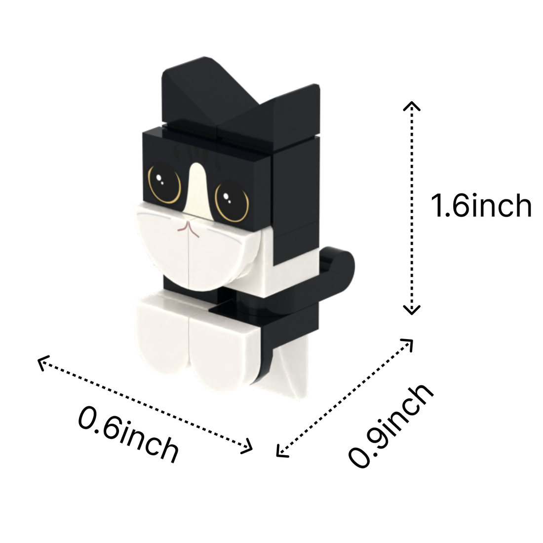 Black-White Cat brick figure accessory, size guide