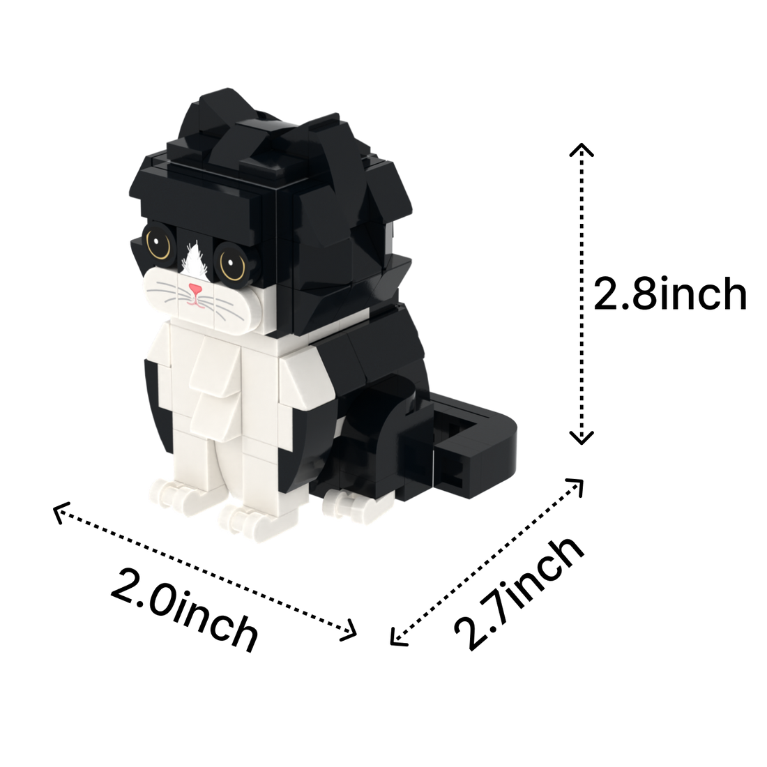 Black White Cat cat brick figure, size guide