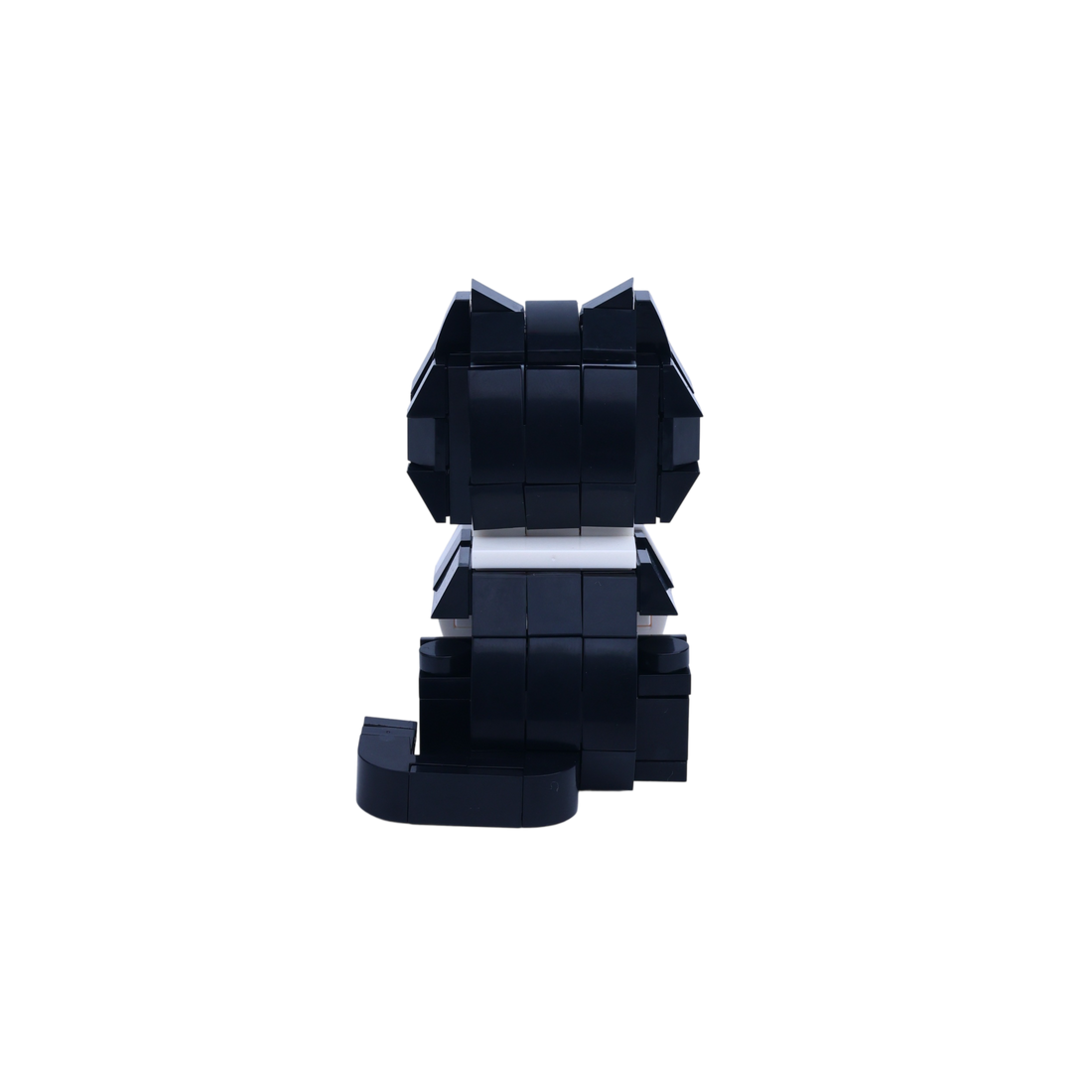 Black White Longhair cat brick figure, back view
