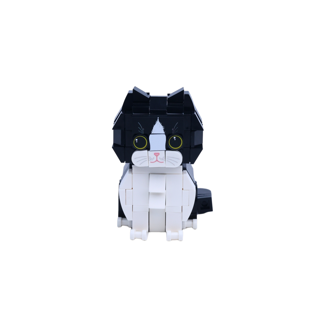 Black White Longhair cat brick figure, main product view