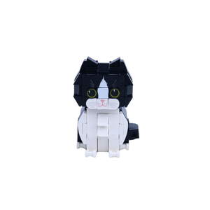 Black White Longhair cat brick figure, main product view