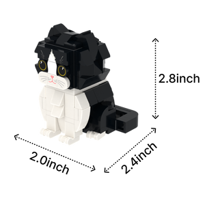 Black White Longhair cat brick figure, size guide