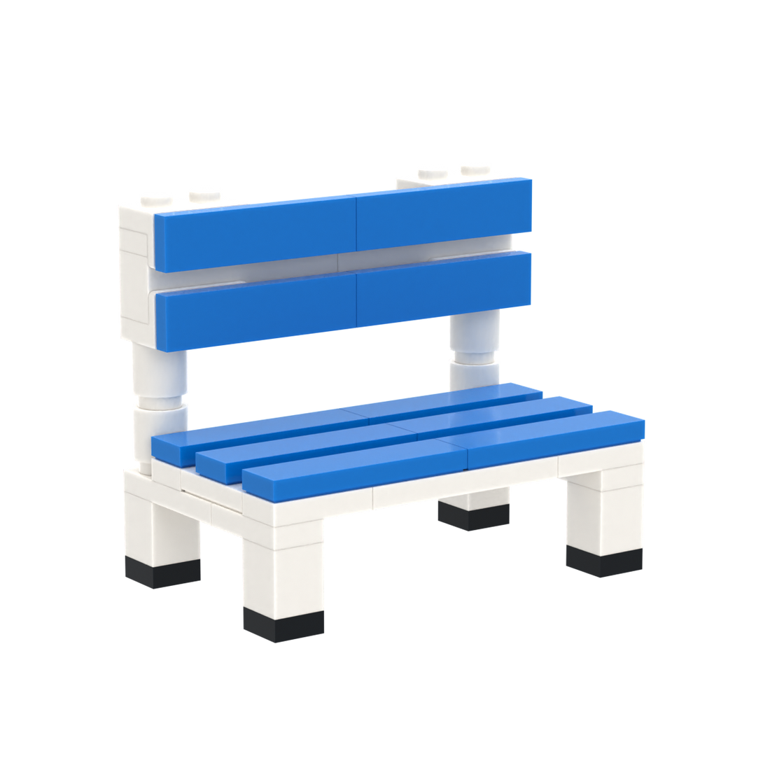 Blue-White Sports Bench brick scene accessory, right-side view