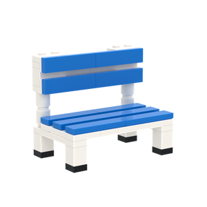 Blue-White Sports Bench brick scene accessory, right-side view