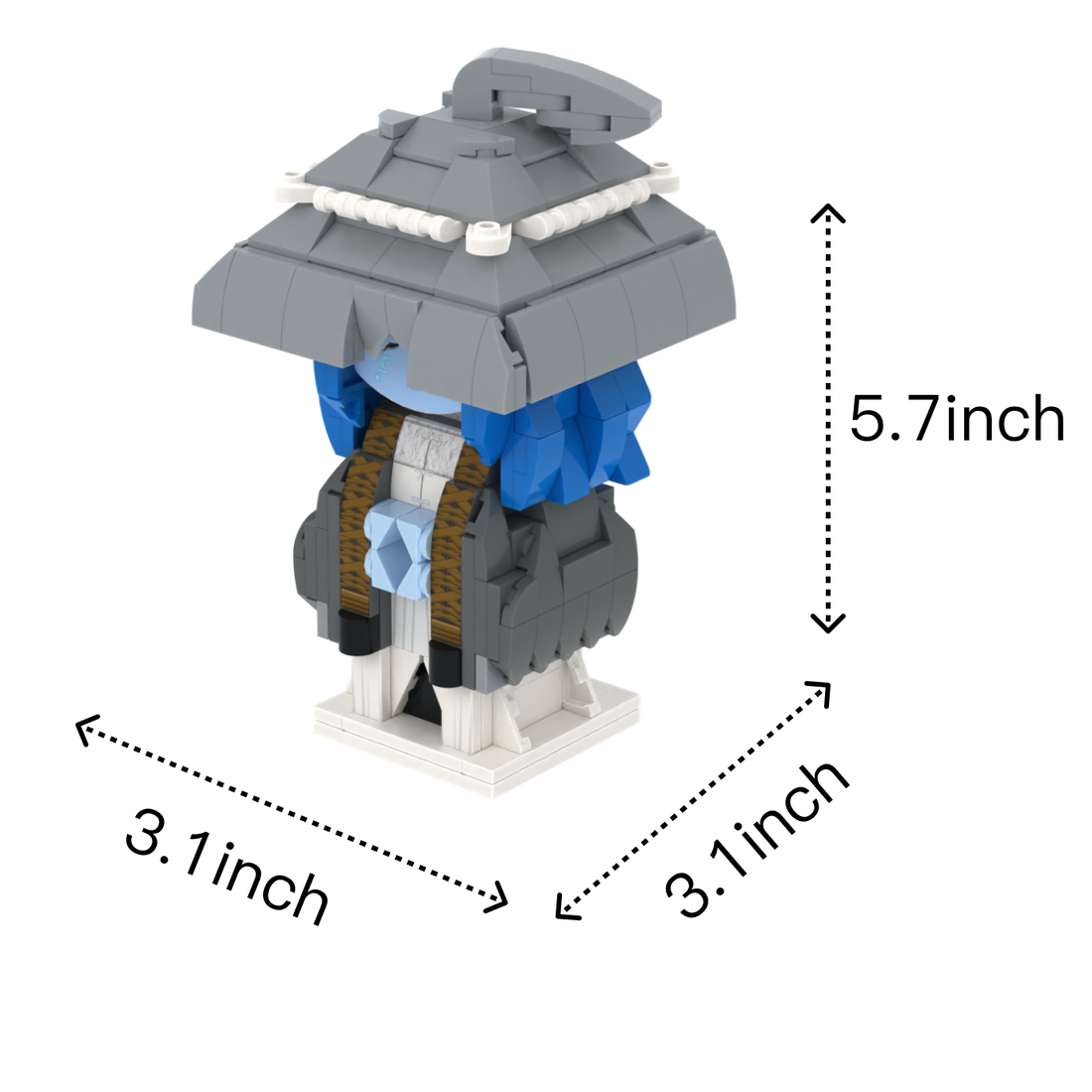 Blue-Winged Warrior custom brick figure, size guide
