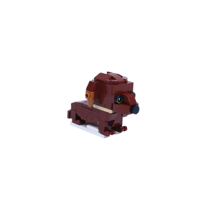 Brown Dachshund dog brick figure, left-side view