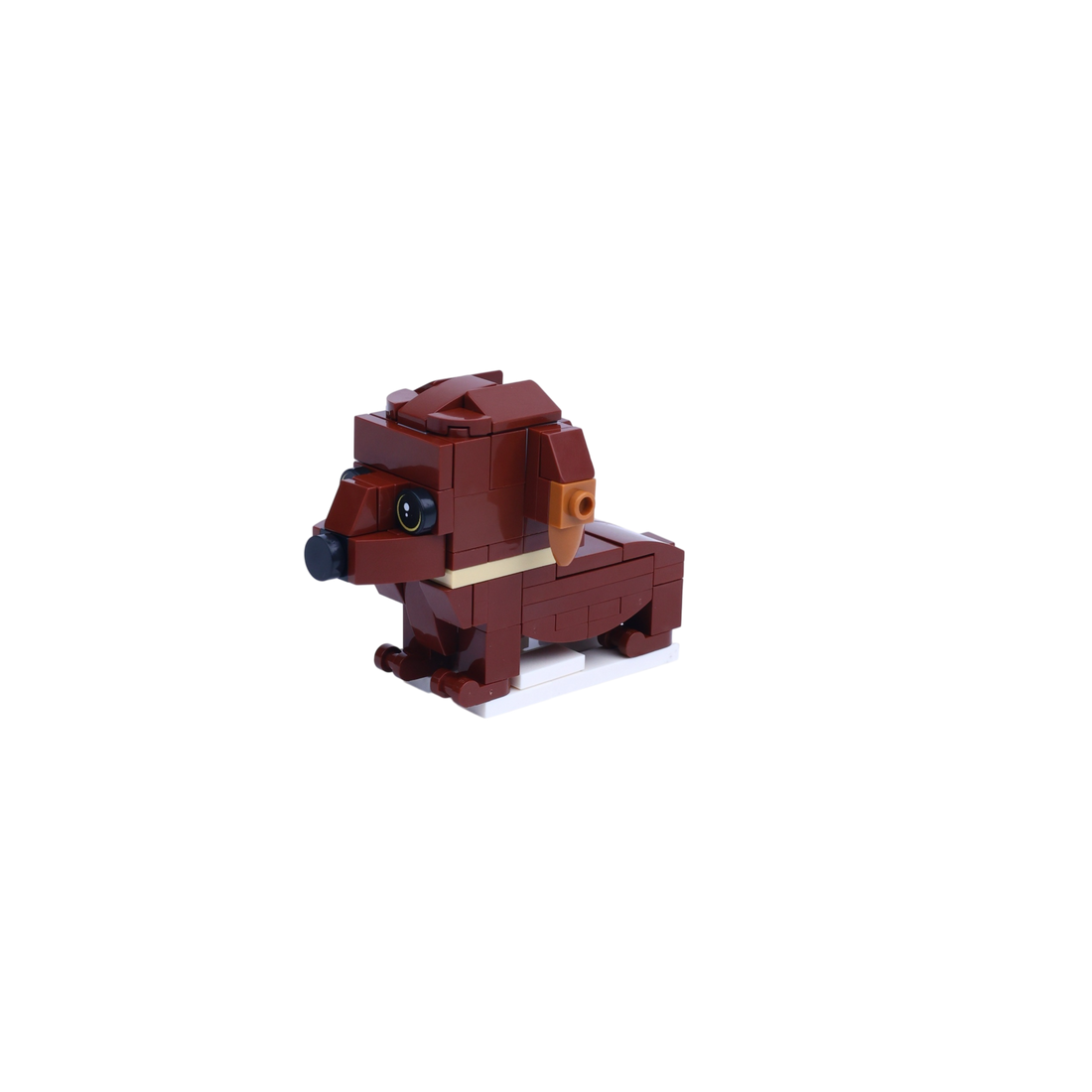 Brown Dachshund dog brick figure, right-side view