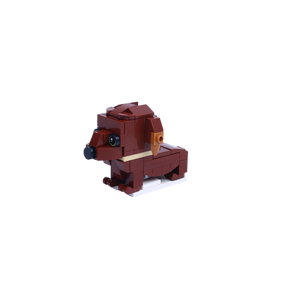 Brown Dachshund dog brick figure, right-side view