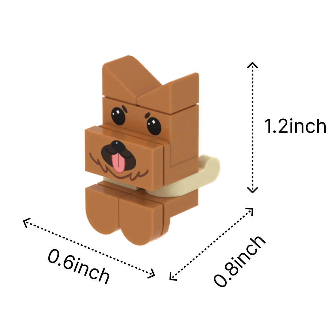 Brown Pointy-Eared Tongue-Out Dog brick figure accessory, size guide