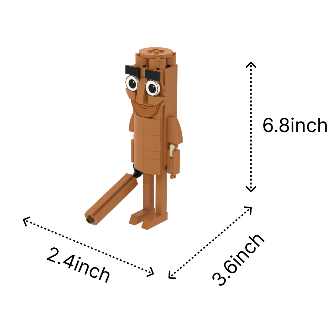 Brown Stick Man brick art collectible, size guide