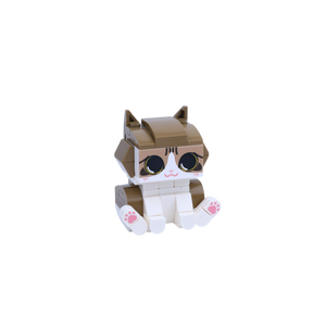 Brown White Cat Design 1 cat brick figure, left-side view