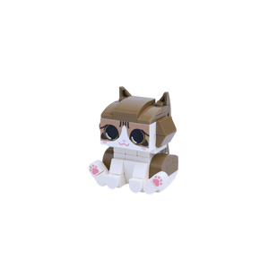 Brown White Cat Design 1 cat brick figure, right-side view