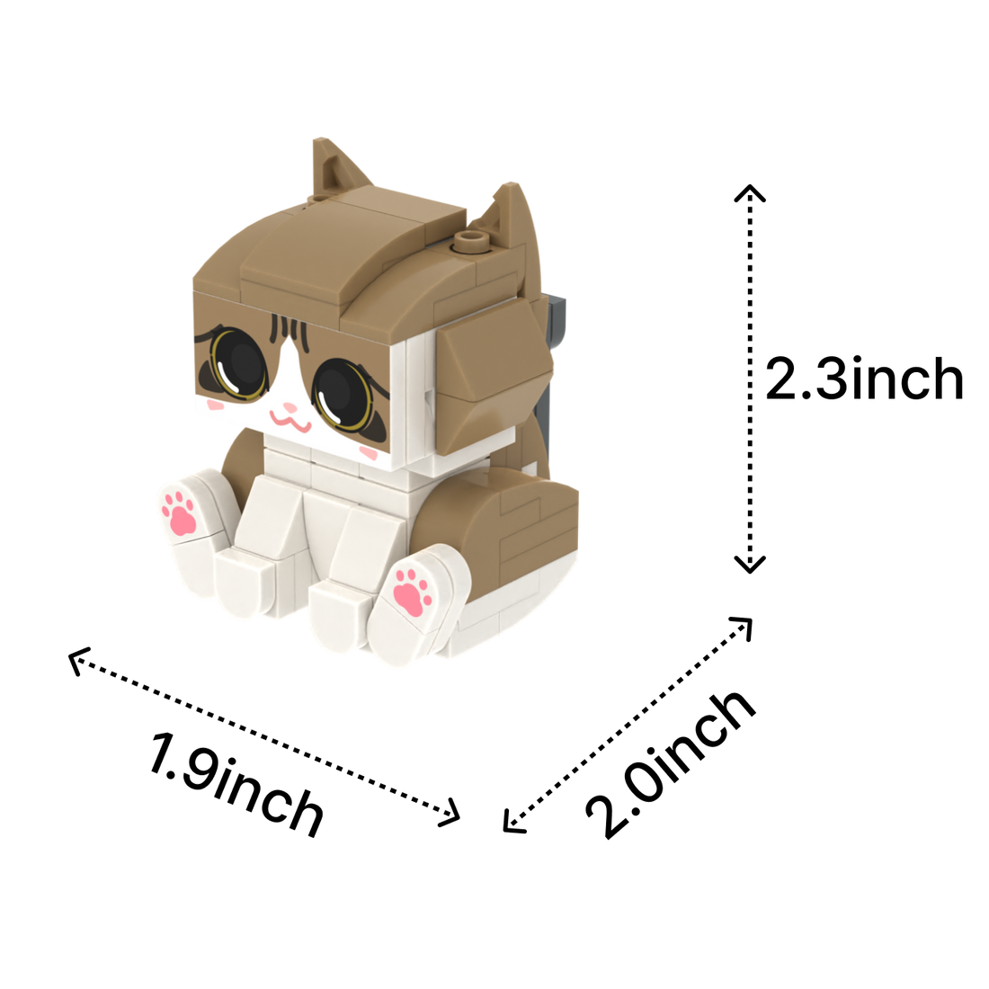Brown White Cat Design 1 cat brick figure, size guide
