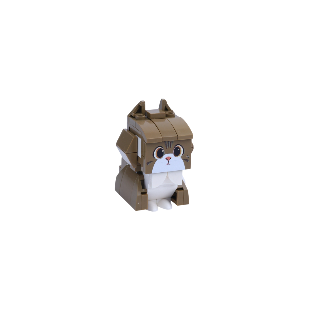 Brown White Cat Design 2 cat brick figure, left-side view