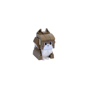 Brown White Cat Design 2 cat brick figure, left-side view