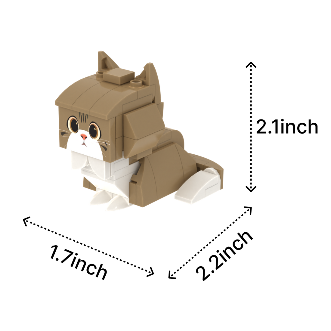 Brown White Cat Design 2 cat brick figure, size guide