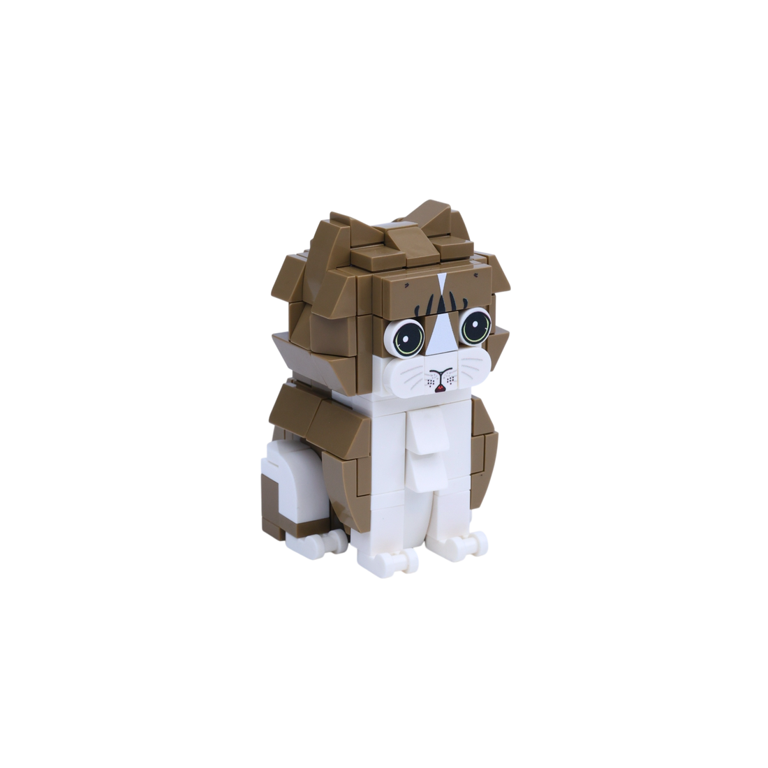 Brown White Cat Design 3 cat brick figure, left-side view