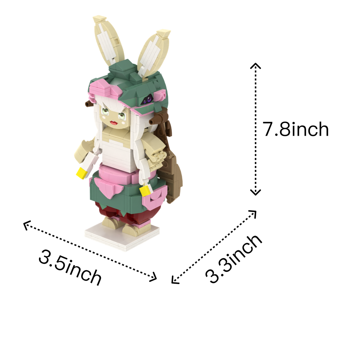 Bunny-Eared Girl custom brick figure, size guide