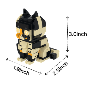 Calico Cat Design 1 cat brick figure, size guide