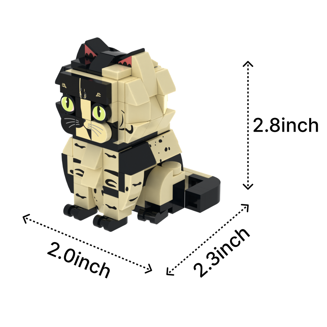 Calico Cat Design 2 cat brick figure, size guide