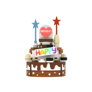 Chocolate Multi-layer Birthday Cake brick scene accessory, left-side view