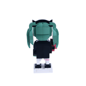 Cyber Pigtail Blaster custom brick figure, back view