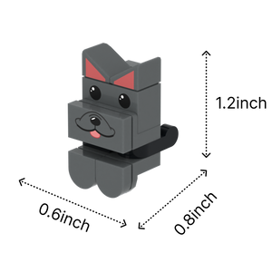 Dark Gray Pointy-Eared Whiskered Cat brick figure accessory, size guide