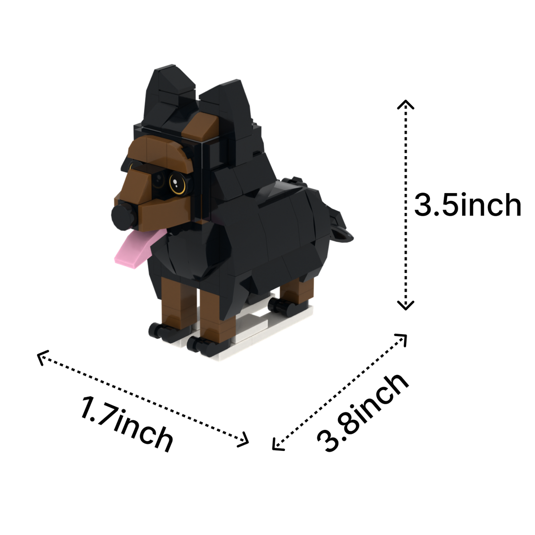 Doberman dog brick figure, size guide