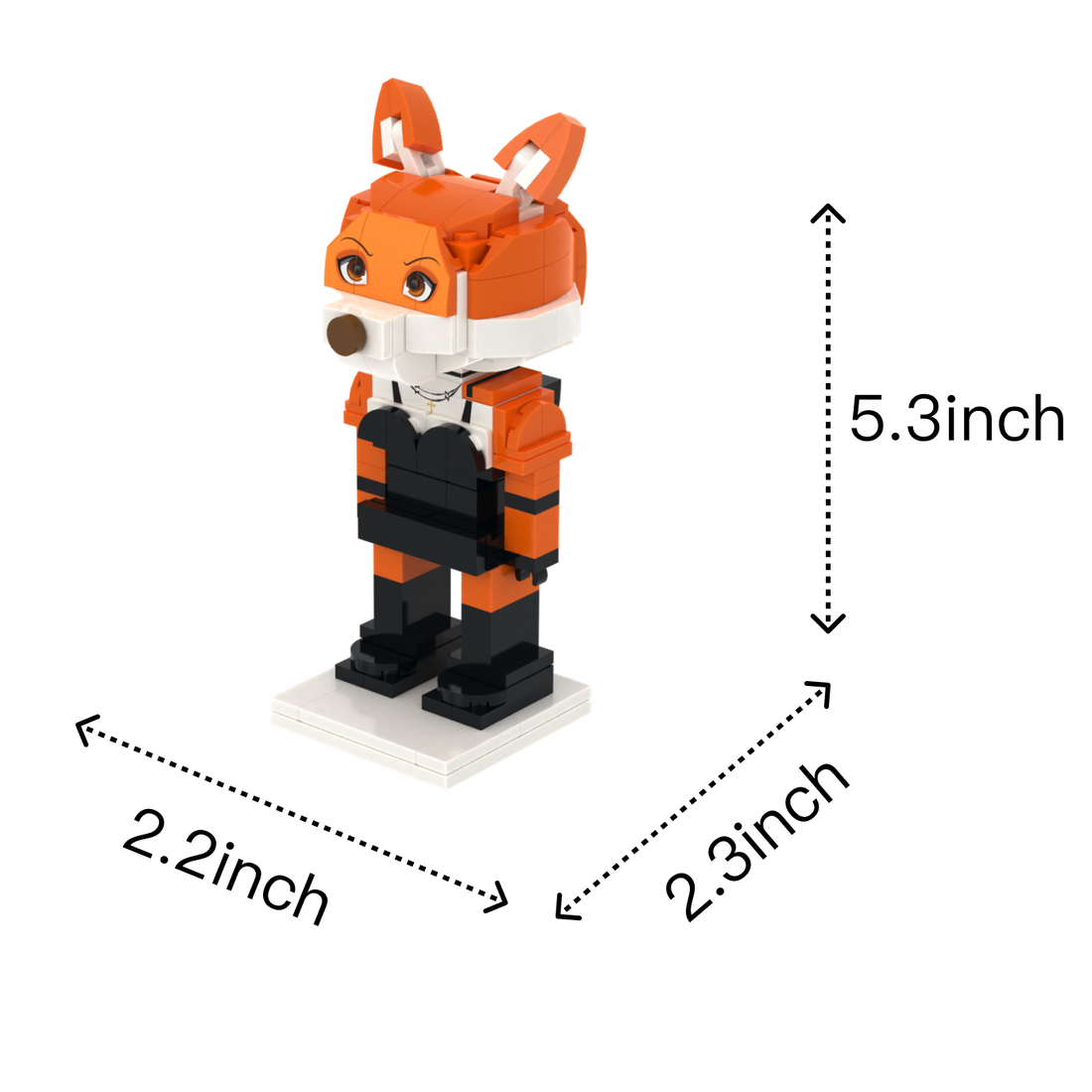 Fox-Eared Boy custom brick figure, size guide