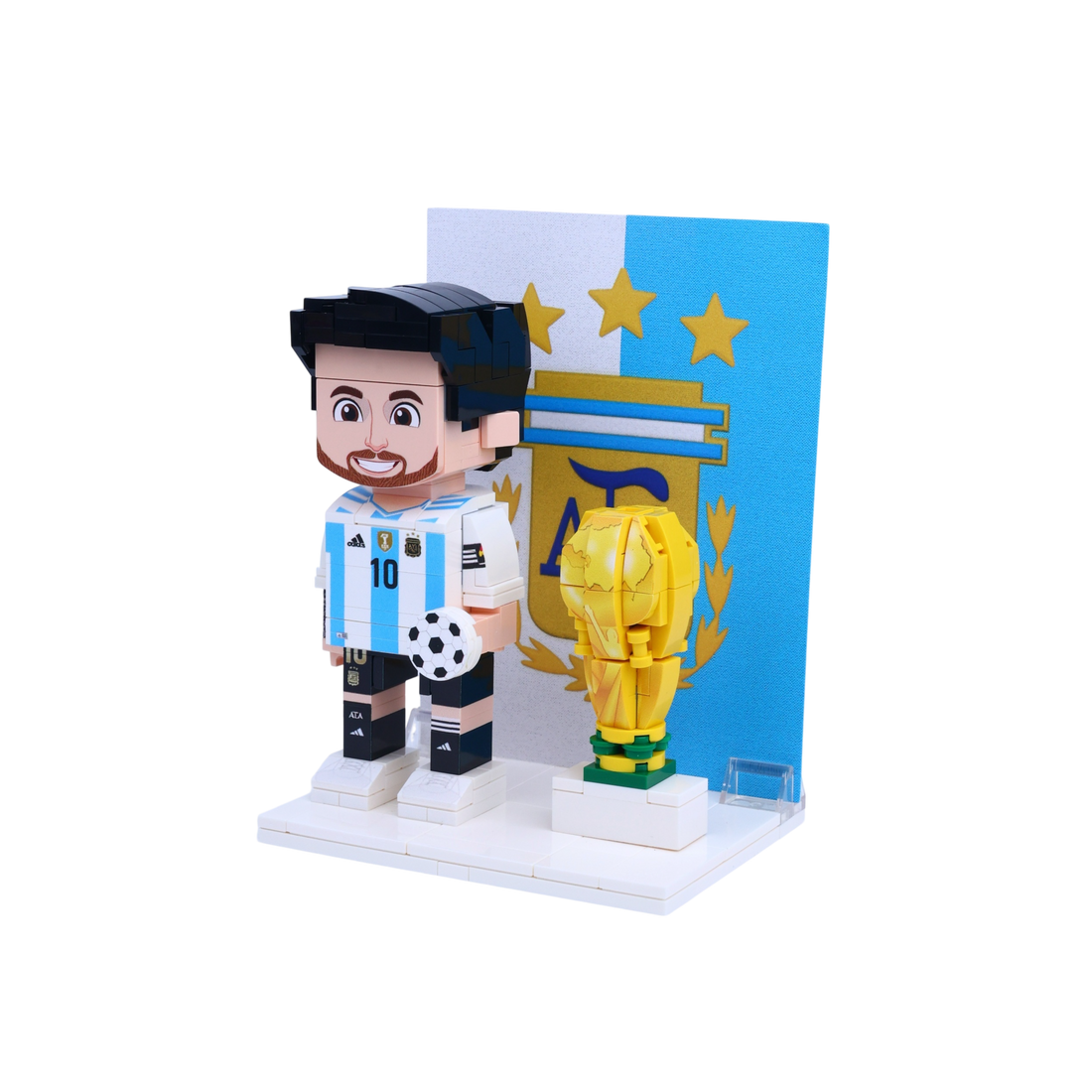 Golden Number 10 Striker custom brick figure, right-side view