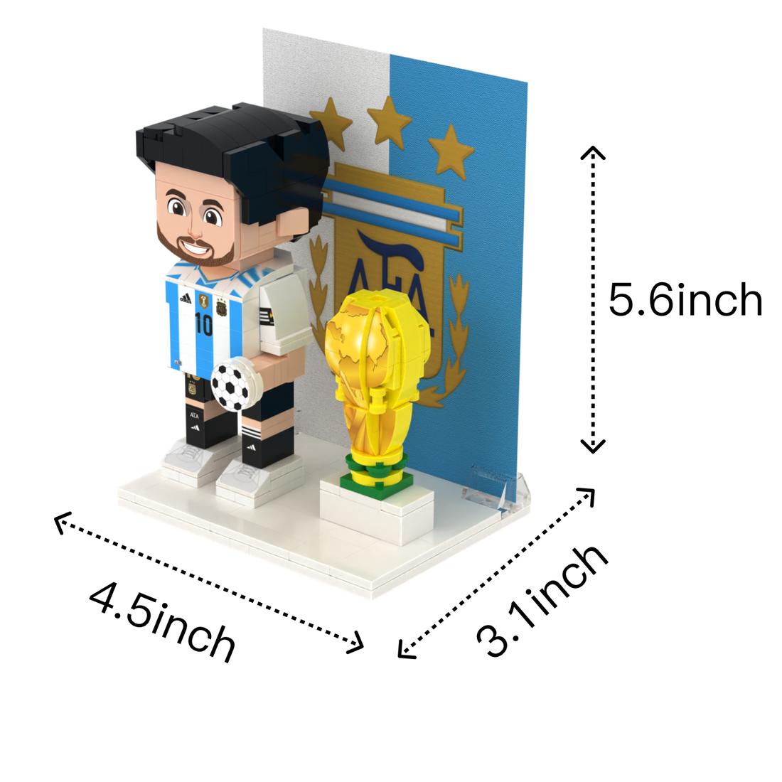Golden Number 10 Striker custom brick figure, size guide