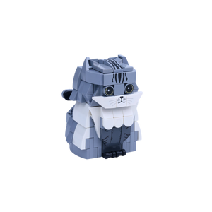 Gray Tabby Cat cat brick figure, left-side view