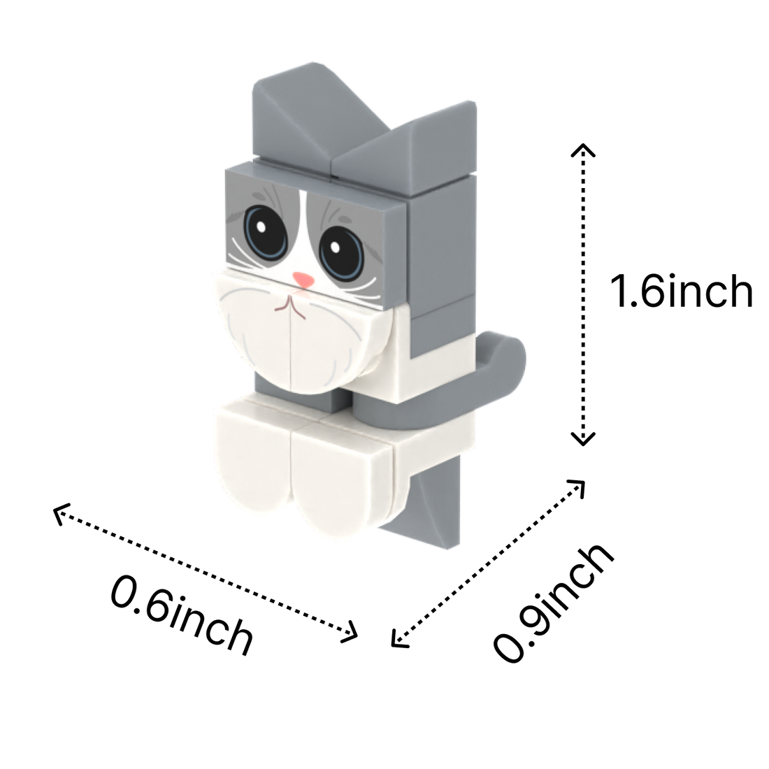 Gray-White Cat brick figure accessory, size guide