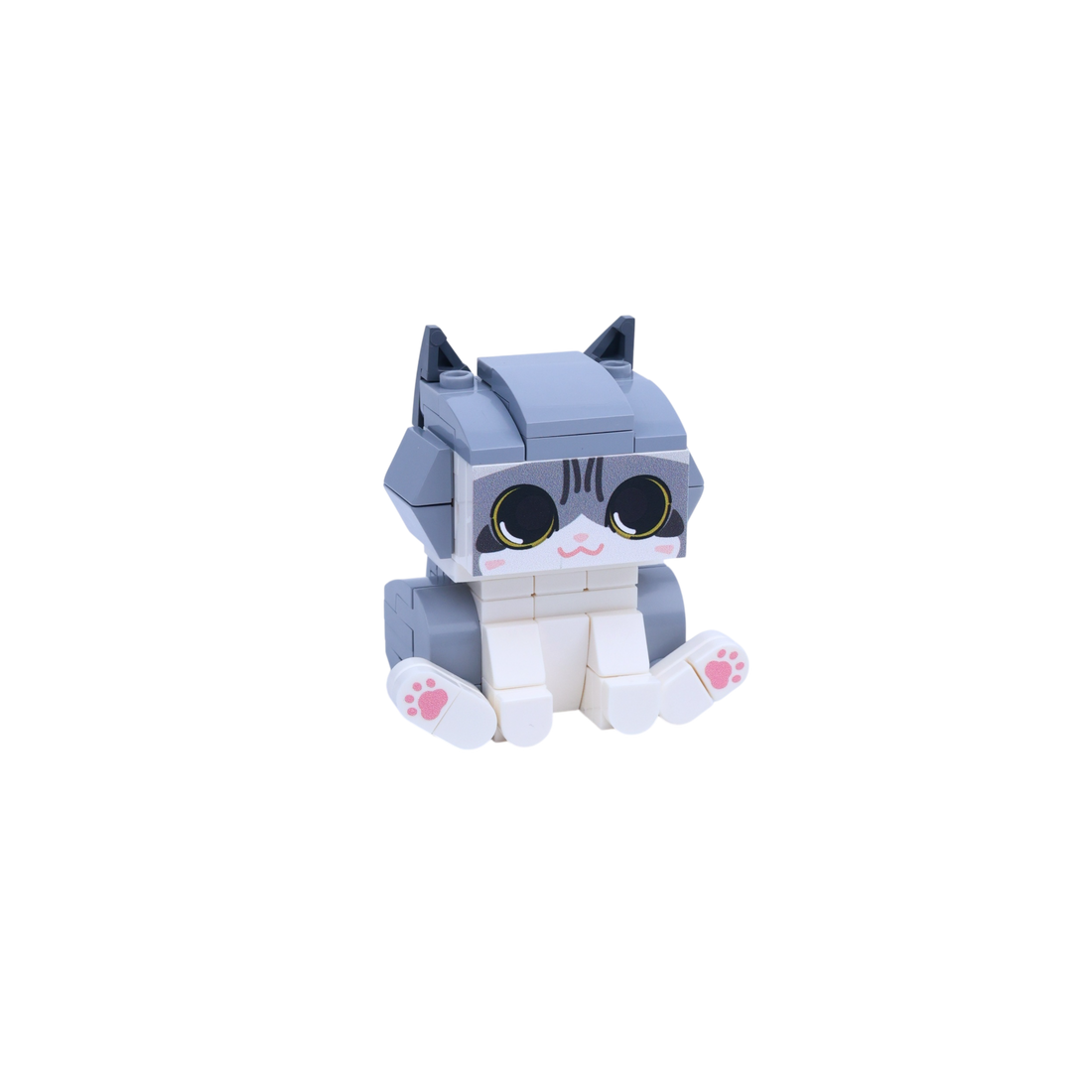 Gray White Cat Design 1 cat brick figure, left-side view