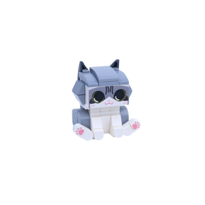 Gray White Cat Design 1 cat brick figure, left-side view