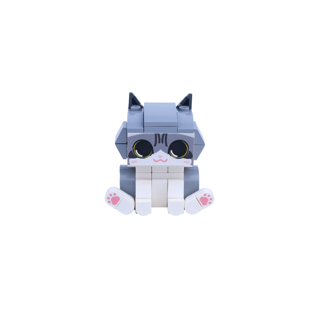 Gray White Cat Design 1 cat brick figure, main product view