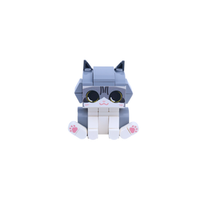 Gray White Cat Design 1 cat brick figure, main product view
