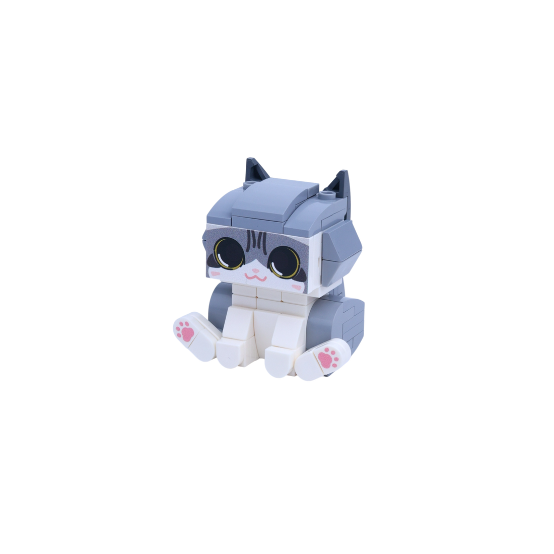 Gray White Cat Design 1 cat brick figure, right-side view