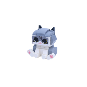 Gray White Cat Design 1 cat brick figure, right-side view