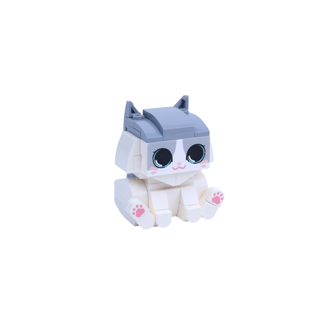 Gray White Cat Design 2 cat brick figure, left-side view
