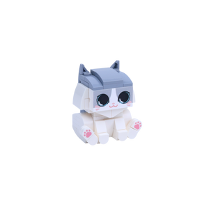 Gray White Cat Design 2 cat brick figure, left-side view