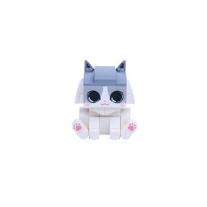 Gray White Cat Design 2 cat brick figure, main product view