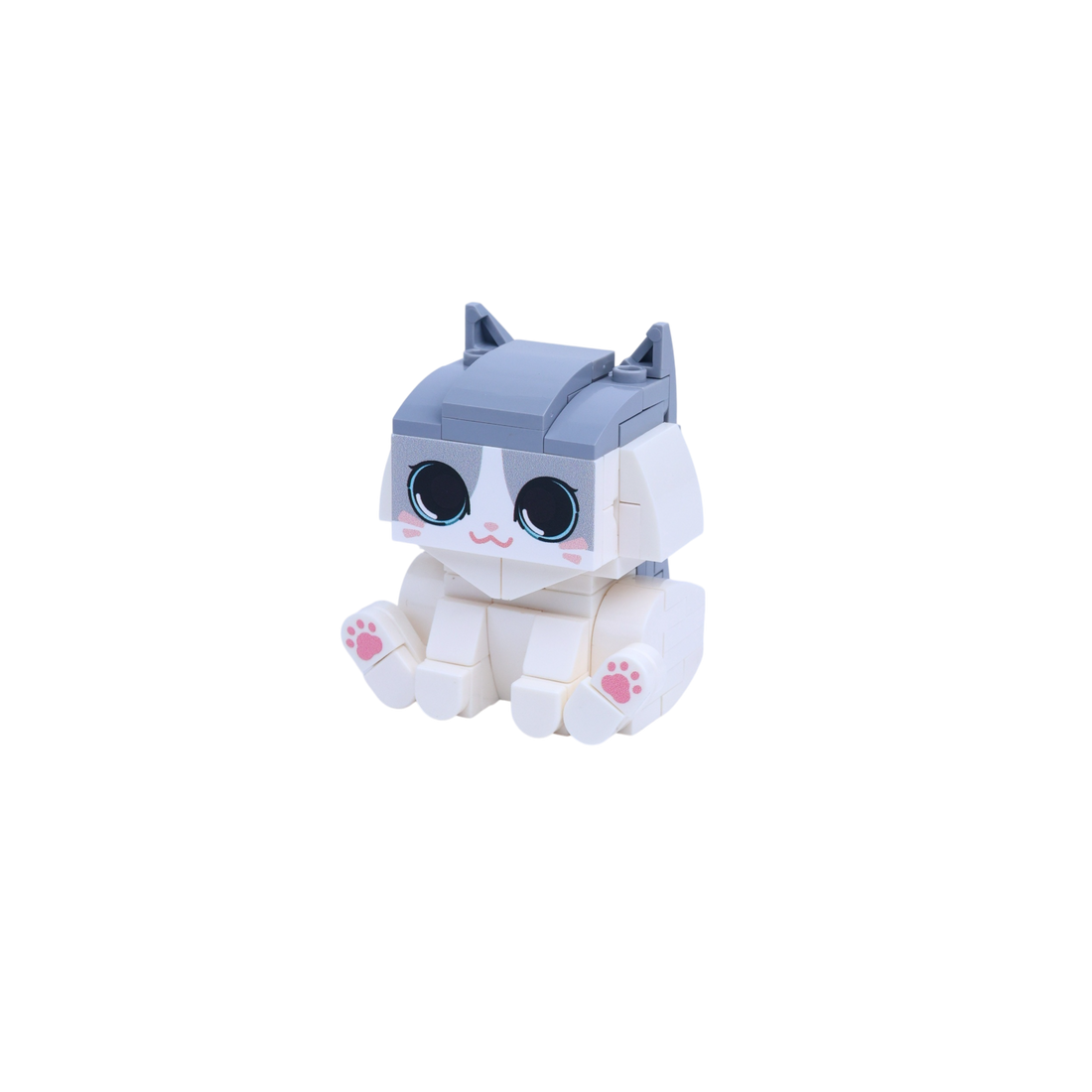Gray White Cat Design 2 cat brick figure, right-side view
