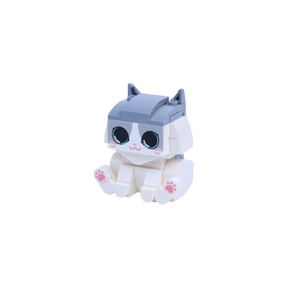 Gray White Cat Design 2 cat brick figure, right-side view