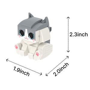 Gray White Cat Design 2 cat brick figure, size guide