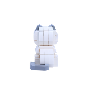 Gray White Longhair cat brick figure, back view