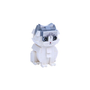 Gray White Longhair cat brick figure, left-side view